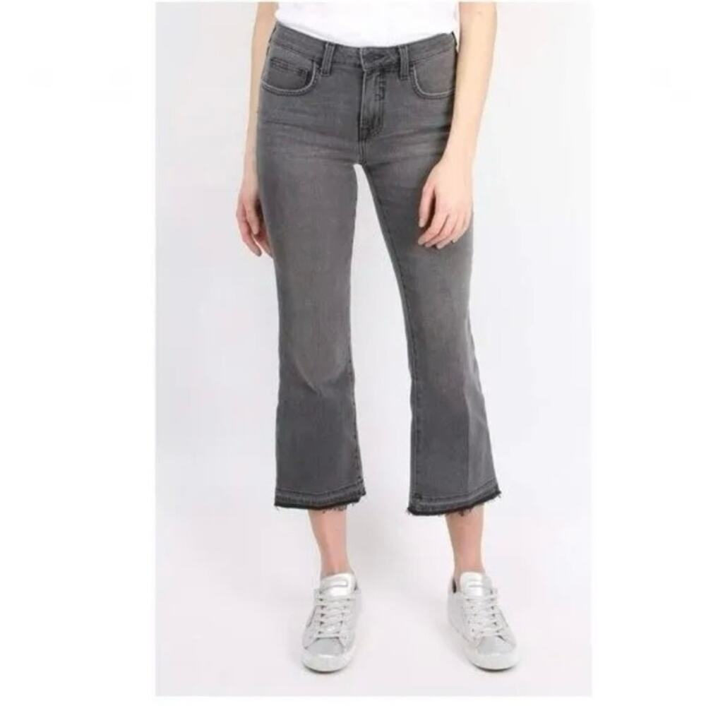 L'Agence Women's‎ Serena Cropped Baby Flare Jeans Mid Rise Raw Hem Grey Size 24